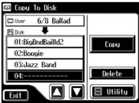 Copy To Disk User 6/8 Ballad Disk 01:BigBndBailld2 02:Boogie 03:Jazz Band 04:---- Exit Copy Delete Utility