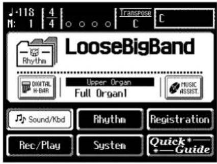 118 4 M: 1 | 4 Transpose C C LooseBigBand Digital H-BAR Upper Organ Full Organ1 MUSIC ASSIST. Sound/Kbd Rhythm Registration Rec/Play System Quick*—Guide