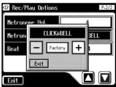 Rec/Play Options P-2/2 Metronome Vol. 4 Metron BELL Beat EXIT CLICK&BELL Factory Exit