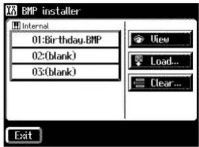 BMP installer Internal 01:Birthday.BMP 02:(blank) 03:(blank) View Load... Clear... Exit