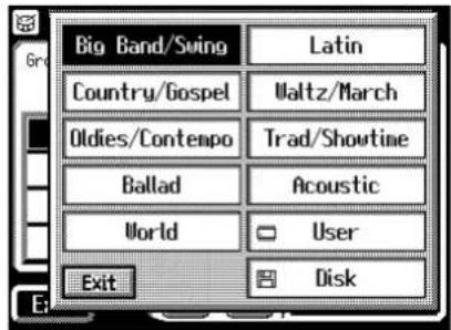 Big Band/Swing Latin Country/Gospel Waltz/March Oldies/Contempo Trad/Showtime Ballad Acoustic World User Exit Disk