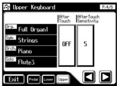 Upper Keyboard P.4/6 Org: Full Organ1 Sym: Strings Orch: Piano Solo: Flute3 After Touch OFF After Touch Sensitivity 5 Exit Pedal Lower Upper