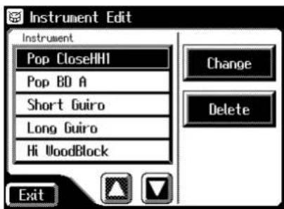 Instrument Edit Instrument Pop CloseHHI Pop BD A Short Guiro Long Guiro Hi WoodBlock Change Delete Exit