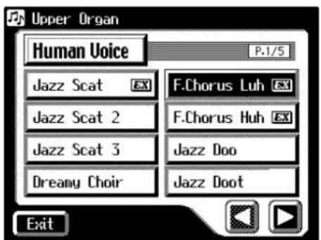 Upper Organ Human Voice P.1/5 Jazz Scat F.Chorus Luh Jazz Scat 2 F.Chorus Huh Jazz Scat 3 Jazz Doo Dreamy Choir Jazz Doot Exit
