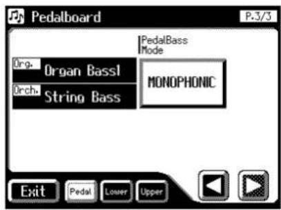 Pedalboard P-3/3 Org. Organ Bassl Orch. String Bass PedalBass Mode MONOPHONIC Exit Pedal Lower Upper