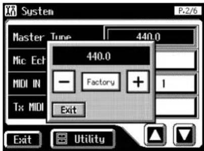 System P.2/6 Master Tune 440.0 Mic Ech 440.0 MIDI IN - Factory + Tx MIDI Exit Exit Utility