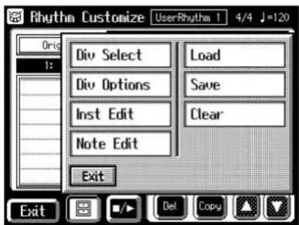 Rhythm Customize UserRhythm 1 4/4 J=120 Div Select Load Div Options Save Inst Edit Clear Note Edit Exit Exit