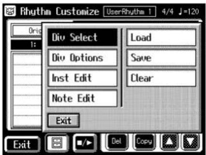 Rhythm Customize UserRhythm 1 4/4 J=120 Div Select Load Div Options Save Inst Edit Clear Note Edit Exit Exit