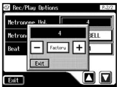 Rec/Play Options P-2/2 Metronome Vol. 4 Metron BELL Beat 4 Factory Exit