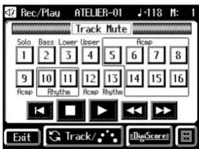 42 Rec/Play ATELIER-01 ♪-118 M: 1 Track Mute Solo Bass Lower Upper Ramp 1 2 3 4 5 6 7 8 9 10 11 12 13 14 15 16 Ramp Rhythm Ramp Rhythm Exit Track/... DigitScore