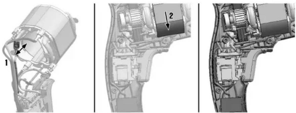 Three technical diagrams showing internal components of a vehicle head and torso, with no visible text or symbols.