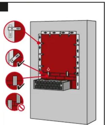 Diagram showing three red-labeled components inside a 3D enclosure, with annotations indicating safety or inspection.