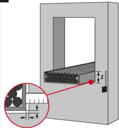 Technical diagram showing a structural component with dimension annotations and cross-section view