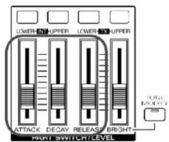 LOWER-INT-UPPER LOWER-INT-UPPER ATTACK DECAY RELEASE BRIGHT- PART SWITCH/LEVEL IONE MODEY
