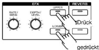 EFX RATE/ SENS DEPTH/ LEVEL UPPER LOWER REVERB 1Drück gedrückt