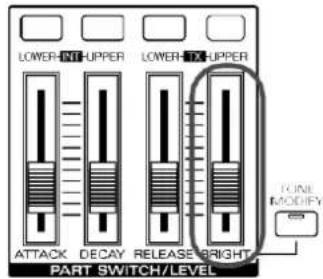 LOWER-INT-UPPER LOWER-IX-UPPER ATTACK DECAY RELEASE BRIGHT PART SWITCH/LEVEL ONE MODIFY