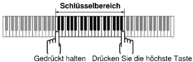 Schlüsselbereich Gedrückt halten Drücken Sie die höchste Taste