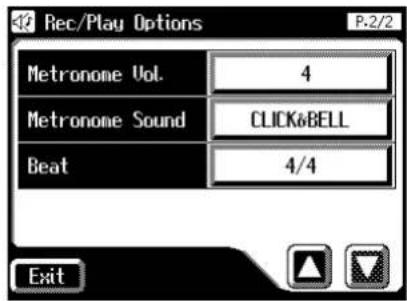 Rec/Play Options P-2/2 Metronone Vol. 4 Metronone Sound CLICK&BELL Beat 4/4 Exit