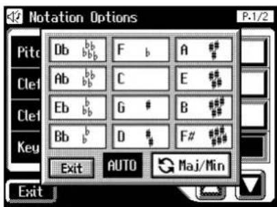 Notation Options Pitc Db bb F b A # Clet Ab bb C E # Clet Eb bb G # B # Key Bb b D # F# Exit AUTO Maj/Min Exit