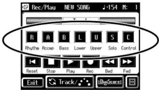 Rec/Play NEU SONG J=154 M: 1 R A B L U S C Rhythm Accamp Bass Lower Upper Solo Control Reset Stop Play Rec Bwd Fwd Exit Track/ DigiScore