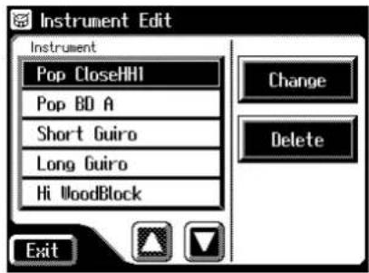 Instrument Edit Instrument Pop CloseHHI Pop BD A Short Guiro Long Guiro Hi WoodBlock Change Delete Exit