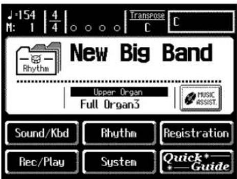 J-154 | 4 M: 1 | 4 Transpose C C New Big Band Upper Organ Full Organ3 MUSIC ASSIST. Sound/Kbd Rhythm Registration Rec/Play System Quick*—Guide