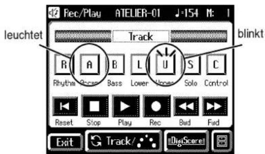 Rec/Play ATELIER-01 J-154 M: I leuchtet Track blinkt R A B L U S C Rhythm Rock Bass Lower Vones Solo Control Reset Stop Play Rec Bud Fud Exit Track/... DigitScore