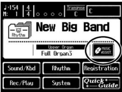 J·154 | 4 M: 1 | 4 | Transpose C C New Big Band Upper Organ Full Organ3 MUSIC ASSIST. Sound/Kbd Rhythm Registration Rec/Play System Quick* Guide