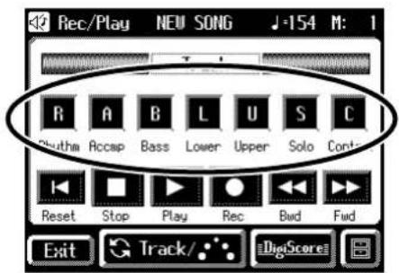 Rec/Play NEU SONG J-154 M: 1 R A B L U S C Ruthm Accap Bass Lower Upper Solo Cont- Reset Stop Play Rec Bwd Fwd Exit Track/ DigiScore