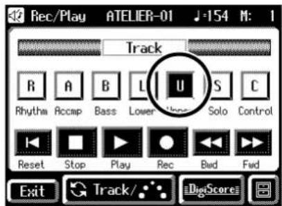 Rec/Play ATELIER-01 ↓-154 M: 1 Track R A B L U S C Rhythm Accamp Bass Lower Solo Control Reset Stop Play Rec Bwd Fwd Exit Track/ DigScore