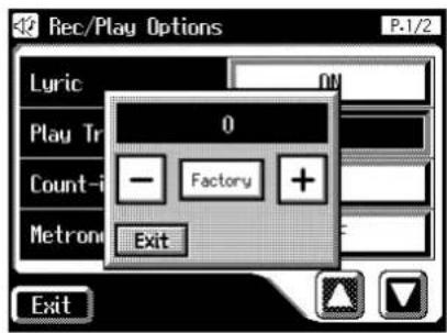 Rec/Play Options P-1/2 Lyric ON Play Tr 0 Factory Count- Metron Exit Exit