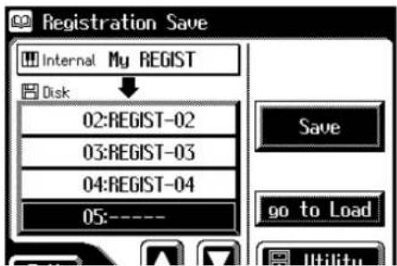 Registration Save Internal My REGIST Disk 02:REGIST-02 03:REGIST-03 04:REGIST-04 05:----