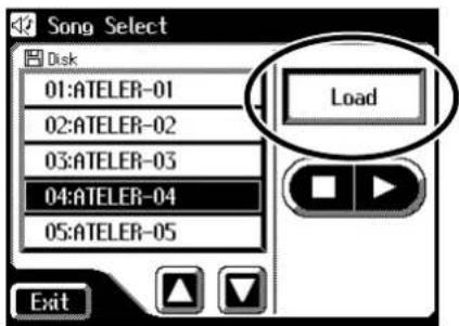 Song Select Disk 01:ATELER-01 02:ATELER-02 03:ATELER-03 04:ATELER-04 05:ATELER-05 Load Exit