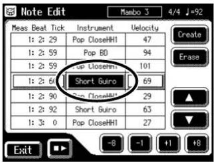 Note Edit Mamba 3 4/4 ↓=92 Meas Beat Tick Instrument Velocity 1: 2: 29 Pop CloseHHI 47 1: 2: 59 Pop BD 94 1: 2: 59 Pop CloseHHI 101 1: 2: 60 Short Guiro 69 1: 2: 90 Pop CloseHHI 29 1: 2: 92 Short Guiro 63 1: 3: 0 Pop CloseHHI 27 Exit -8 -1 +1 +8 Create Erase