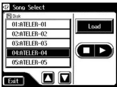Song Select Disk 01:ATELER-01 02:ATELER-02 03:ATELER-03 04:ATELER-04 05:ATELER-05 Load Exit
