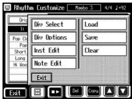 Rhythm Customize Mambo 3 4/4 J=92 Origin 1: Pop Cl Pop Short Long Hi Moo Div Select Div Options Inst Edit Note Edit Exit Load Save Clear Exit