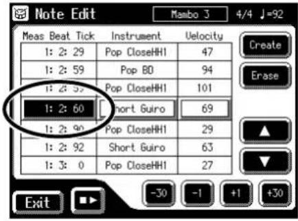 Note Edit Mambo 3 4/4 J=92 Meas Beat Tick Instrument Velocity 1: 2: 29 Pop CloseHH1 47 1: 2: 59 Pop BD 94 1: 2: 57 Pop CloseHH1 101 1: 2: 60 Short Guiro 69 1: 2: 90 Pop CloseHH1 29 1: 2: 92 Short Guiro 63 1: 3: 0 Pop CloseHH1 27 Exit -30 -1 +1 +30
