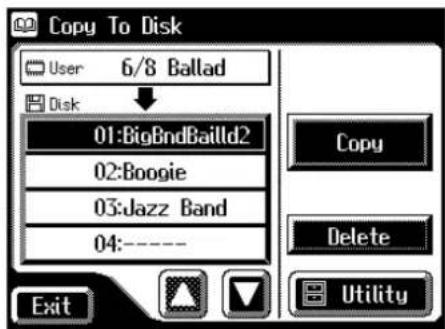 Copy To Disk User 6/8 Ballad Disk 01:BigBndBailld2 02:Boogie 03:Jazz Band 04:---- Exit Copy Delete Utility