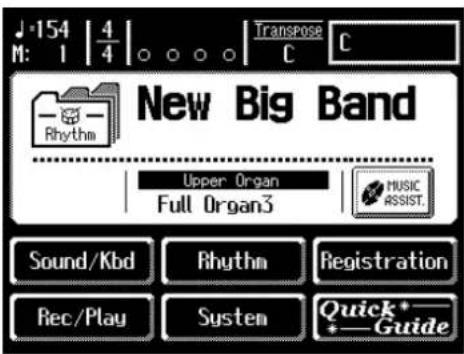 J-154 | 4 M: 1 4 Transpose C C New Big Band Upper Organ Full Organ3 MUSIC ASSIST. Sound/Kbd Rhythm Registration Rec/Play System Quick*—Guide
