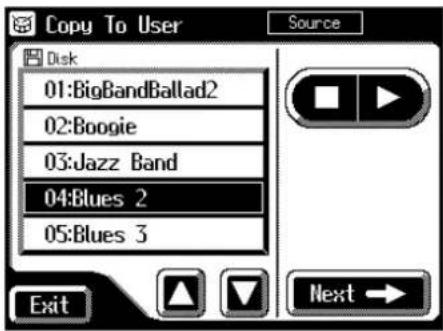 Copy To User Disk 01:BigBandBallad2 02:Boogie 03:Jazz Band 04:Blues 2 05:Blues 3 Exit Source Next →
