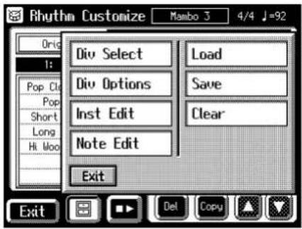 Rhythm Customize Mamba 3 4/4 J=92 Origin 1: Pop Clu Pop Short Long Hi Woo Div Select Load Div Options Save Inst Edit Clear Note Edit Exit Exit