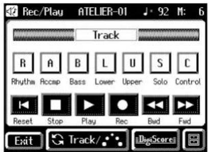 Rec/Play ATELIER-01 Track R A B L U S C Rhythm Rccmp Bass Lower Upper Solo Control Reset Stop Play Rec Bud Fwd Exit Track/... DigitScore
