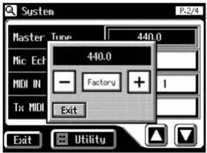 System P.2/4 Master Tone 440.0 Mic Ech 440.0 MIDI IN - Factory + Tx MIDI Exit Exit Utility