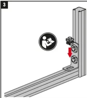 Diagram showing a mechanical assembly with a person reading and a red arrow indicating force or direction, labeled with number 3.