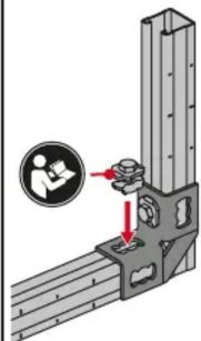 Diagram showing a mechanical assembly with a person icon and red arrows indicating force or movement, likely illustrating a safety or mechanical setup.