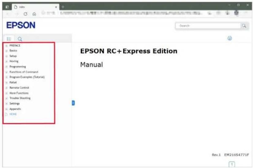 EPSON PREFACE Basics Setup Moving Programming Functions of Command Program Examples (Tutorial) Pallat Remote Control None Functions Trouble Shooting Settings Appendix HOME EPSON RC+Express Edition Manual Rev.1 EM216S4771F