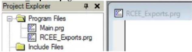 Project Explorer Program Files Main.prg RCEE_Exports.prg Include Files RCEE_Exports.prg