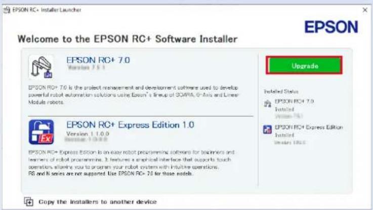 EPSON RC+ Installer Launcher Welcome to the EPSON RC+ Software Installer EPSON RC+ 7.0 Version 7.5.1 EPSON RC+ 7.0 is the project management and development software used to develop powerful robot automation solutions using Epson's lineup of SOARA, 6-Axis and Linear Module robots. EPSON RC+ Express Edition 1.0 Version 1.1.0.0 Version 1.0.0.0 EPSON RC+ Express Edition is an easy robot programming software for teachers and learners of robot programming. It features a logical interface that supports touch operations allowing you to program your robot system with intuitive operations. PS and N series are not supported. Use EPSON RC+ 7.0 for those models. Upgrade Installed Status EPSON RC+ 7.0 Installed Version 7.5.1 EPSON RC+ Express Edition Installed Inventory 18.5 Copy the installers to another device