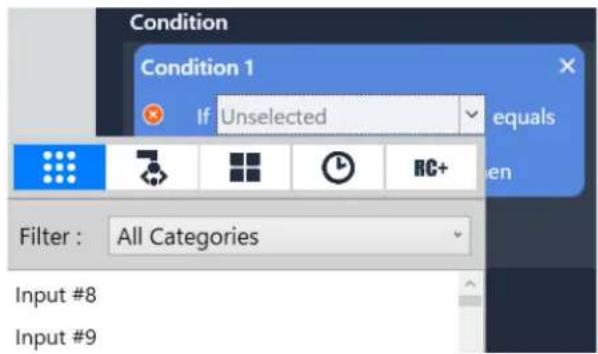 Condition Condition 1 If Unselected equals Filter : All Categories Input #8 Input #9