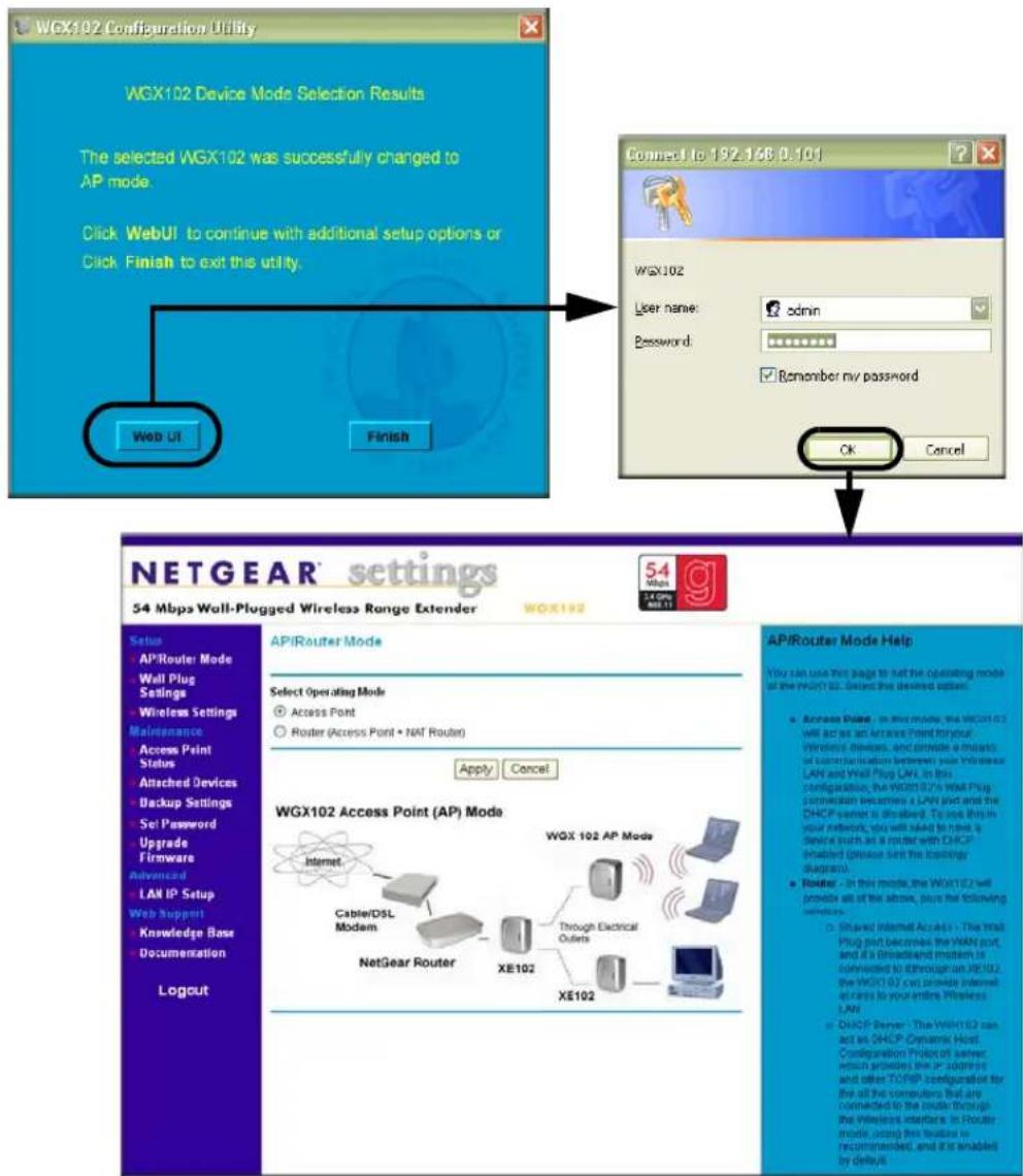 NETGEAR WGXB102 - Click Web UI to log in to the WGX102. - 1